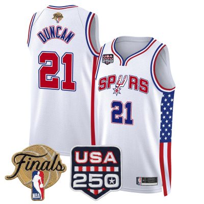 San Antonio Spurs "America 250 Edition" 2026 Finals patch Swingman Stitched Jersey - White / Tim Duncan
