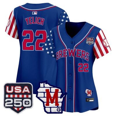 Women's Milwaukee Brewers "America250 Edition" Vapor Premier Limited Jersey - Royal / Christian Yelich
