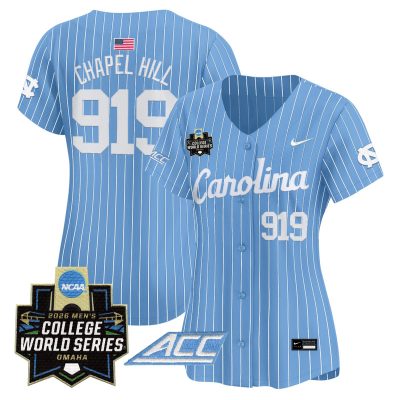 Women's North Carolina Tar Heels 2026 World Series Vapor Premier Limited Jersey - Blue Pinstripe / Chapel Hill 919