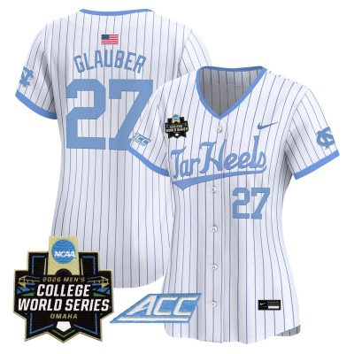 Women's North Carolina Tar Heels 2026 World Series Vapor Premier Limited Jersey - White Pinstripe / Caden Glauber