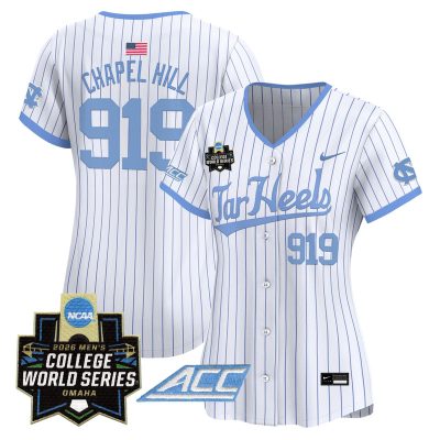 Women's North Carolina Tar Heels 2026 World Series Vapor Premier Limited Jersey - White Pinstripe / Chapel Hill 919