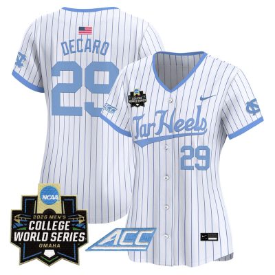 Women's North Carolina Tar Heels 2026 World Series Vapor Premier Limited Jersey - White Pinstripe / Jason DeCaro