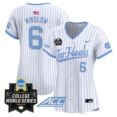 Women's North Carolina Tar Heels 2026 World Series Vapor Premier Limited Jersey - White Pinstripe / Macon Winslow
