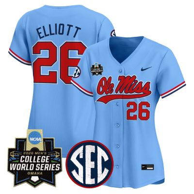 Women's Ole Miss Rebels 2026 World Series Vapor Premier Limited Jersey - Light Blue / Hunter Elliott