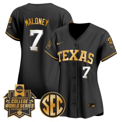 Women's Texas Longhorns Softball 2026 World Series (WCWS) Vapor Premier Stitched Jersey - Black Gold / Ashton Maloney