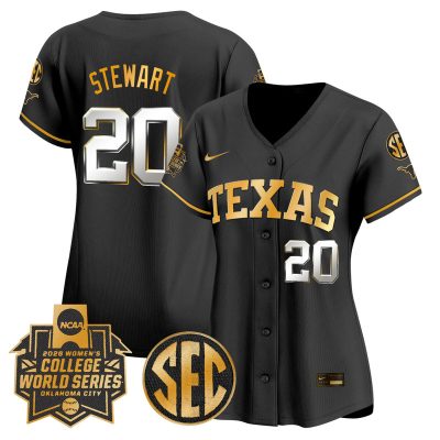 Women's Texas Longhorns Softball 2026 World Series (WCWS) Vapor Premier Stitched Jersey - Black Gold / Katie Stewart