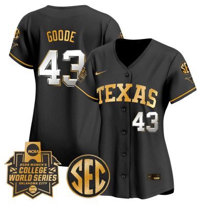 Women's Texas Longhorns Softball 2026 World Series (WCWS) Vapor Premier Stitched Jersey - Black Gold / Leighann Goode