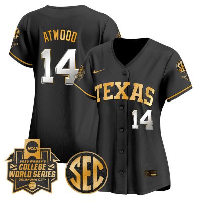Women's Texas Longhorns Softball 2026 World Series (WCWS) Vapor Premier Stitched Jersey - Black Gold / Reese Atwood