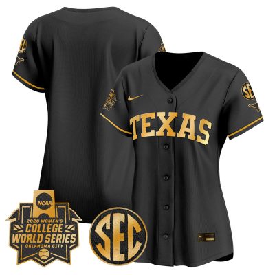 Women's Texas Longhorns Softball 2026 World Series (WCWS) Vapor Premier Stitched Jersey - Black Gold / Team