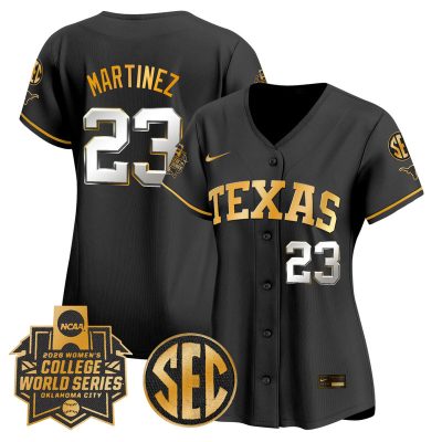 Women's Texas Longhorns Softball 2026 World Series (WCWS) Vapor Premier Stitched Jersey - Black Gold / Viviana Martinez