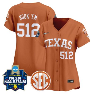 Women's Texas Longhorns Softball 2026 World Series (WCWS) Vapor Premier Stitched Jersey - Orange / Hook 'Em 512