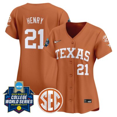 Women's Texas Longhorns Softball 2026 World Series (WCWS) Vapor Premier Stitched Jersey - Orange / Kayden Henry