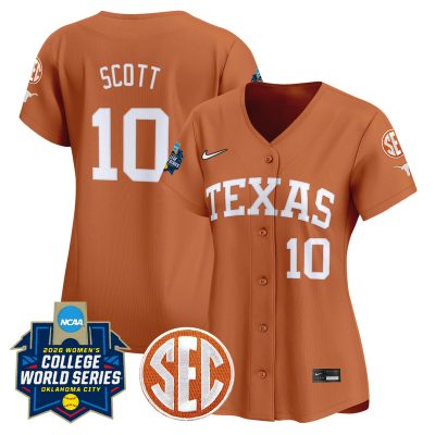 Women's Texas Longhorns Softball 2026 World Series (WCWS) Vapor Premier Stitched Jersey - Orange / Mia Scott