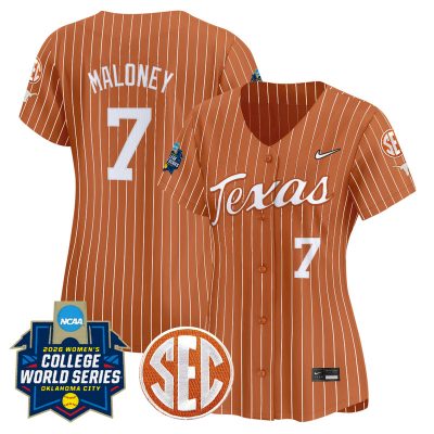 Women's Texas Longhorns Softball 2026 World Series (WCWS) Vapor Premier Stitched Jersey - Orange Pinstripe / Ashton Maloney