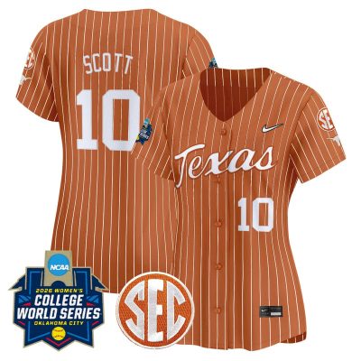Women's Texas Longhorns Softball 2026 World Series (WCWS) Vapor Premier Stitched Jersey - Orange Pinstripe / Mia Scott