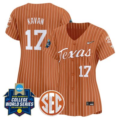 Women's Texas Longhorns Softball 2026 World Series (WCWS) Vapor Premier Stitched Jersey - Orange Pinstripe / Teagan Kavan