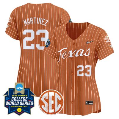 Women's Texas Longhorns Softball 2026 World Series (WCWS) Vapor Premier Stitched Jersey - Orange Pinstripe / Viviana Martinez