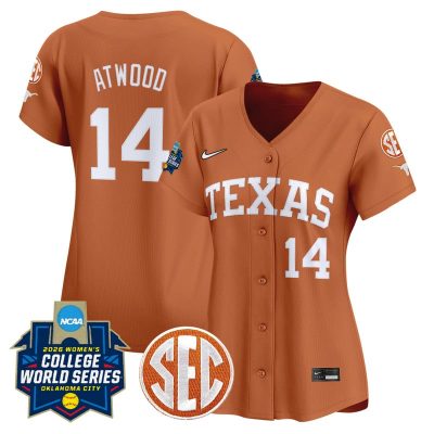Women's Texas Longhorns Softball 2026 World Series (WCWS) Vapor Premier Stitched Jersey - Orange / Reese Atwood