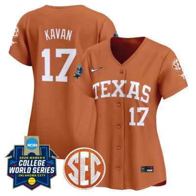 Women's Texas Longhorns Softball 2026 World Series (WCWS) Vapor Premier Stitched Jersey - Orange / Teagan Kavan