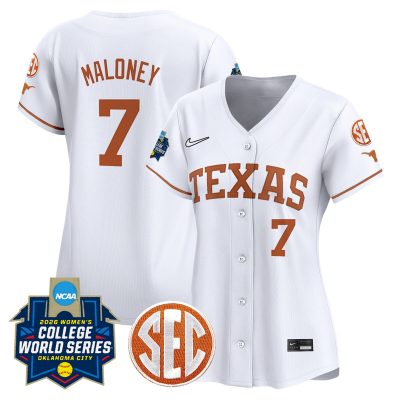 Women's Texas Longhorns Softball 2026 World Series (WCWS) Vapor Premier Stitched Jersey - White / Ashton Maloney