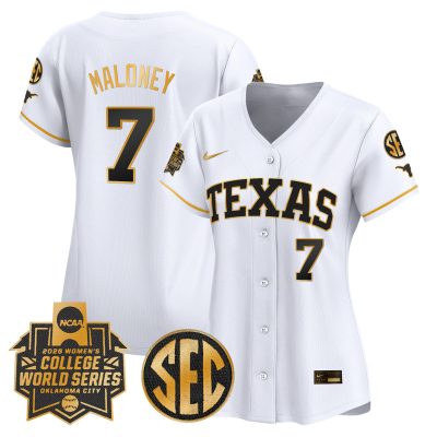 Women's Texas Longhorns Softball 2026 World Series (WCWS) Vapor Premier Stitched Jersey - White Gold / Ashton Maloney