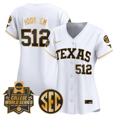 Women's Texas Longhorns Softball 2026 World Series (WCWS) Vapor Premier Stitched Jersey - White Gold / Hook 'Em 512