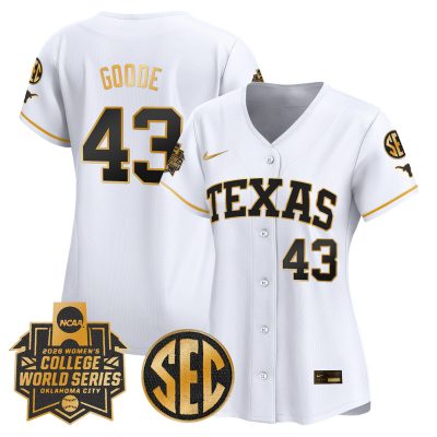 Women's Texas Longhorns Softball 2026 World Series (WCWS) Vapor Premier Stitched Jersey - White Gold / Leighann Goode