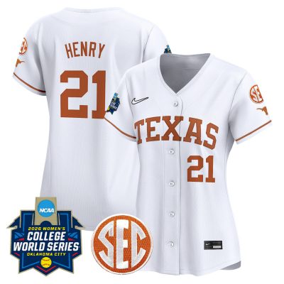 Women's Texas Longhorns Softball 2026 World Series (WCWS) Vapor Premier Stitched Jersey - White / Kayden Henry