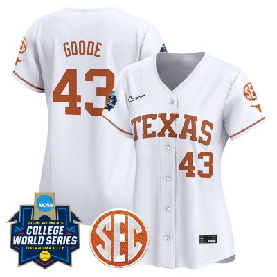Women's Texas Longhorns Softball 2026 World Series (WCWS) Vapor Premier Stitched Jersey - White / Leighann Goode