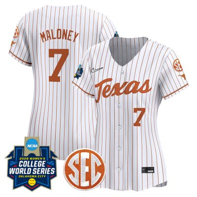 Women's Texas Longhorns Softball 2026 World Series (WCWS) Vapor Premier Stitched Jersey - White Pinstripe / Ashton Maloney
