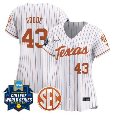 Women's Texas Longhorns Softball 2026 World Series (WCWS) Vapor Premier Stitched Jersey - White Pinstripe / Leighann Goode