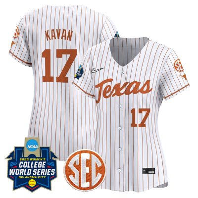 Women's Texas Longhorns Softball 2026 World Series (WCWS) Vapor Premier Stitched Jersey - White Pinstripe / Teagan Kavan