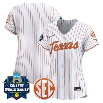 Women's Texas Longhorns Softball 2026 World Series (WCWS) Vapor Premier Stitched Jersey - White Pinstripe / Team