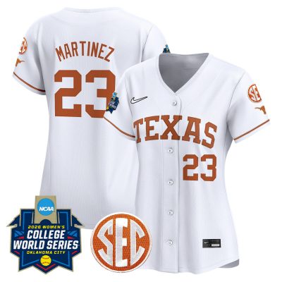 Women's Texas Longhorns Softball 2026 World Series (WCWS) Vapor Premier Stitched Jersey - White / Viviana Martinez