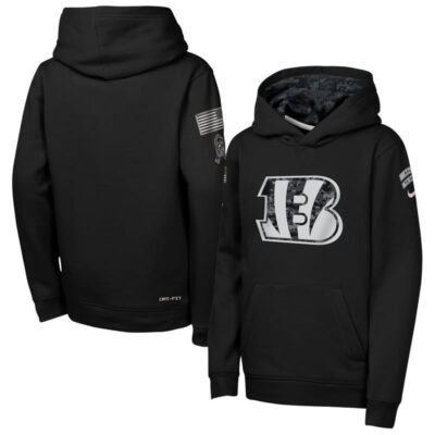 Cincinnati Bengals Youth 2026 Salute to Service Club Fleece Pullover Hoodie - Black