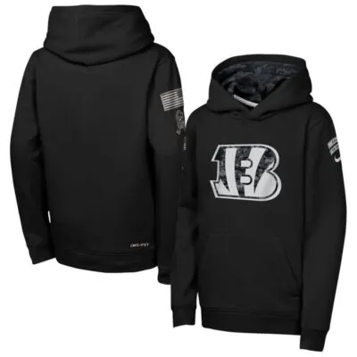 Cincinnati Bengals Youth 2026 Salute to Service Club Fleece Pullover Hoodie - Black