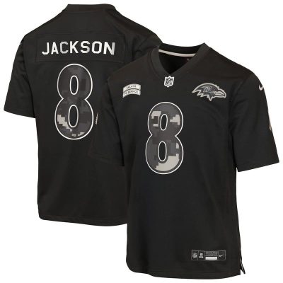 Lamar Jackson Baltimore Ravens Youth 2026 Salute to Service Game Jersey  - Black