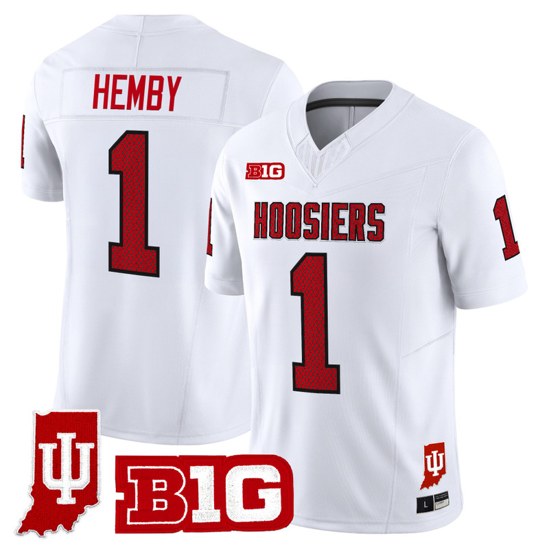 Men's Indiana Hoosiers 90s Throwback Vapor Limited Jersey - Indiana State Patch - White / Roman Hemby
