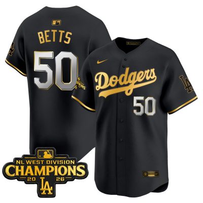Men's Los Angeles Dodgers NL West Division Champions Patch Vapor Premier Limited Jersey - Black Gold / Mookie Betts