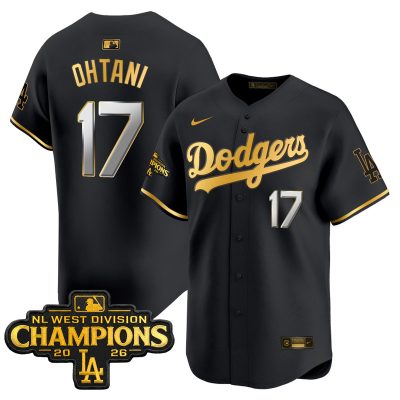 Men's Los Angeles Dodgers NL West Division Champions Patch Vapor Premier Limited Jersey - Black Gold / Shohei Ohtani