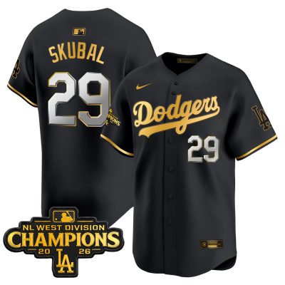 Men's Los Angeles Dodgers NL West Division Champions Patch Vapor Premier Limited Jersey - Black Gold / Tarik Skubal