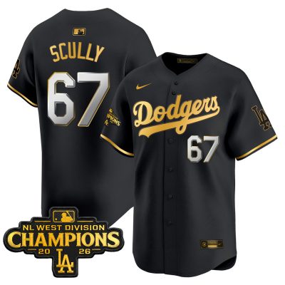 Men's Los Angeles Dodgers NL West Division Champions Patch Vapor Premier Limited Jersey - Black Gold / Vin Scully