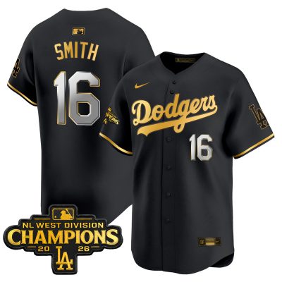 Men's Los Angeles Dodgers NL West Division Champions Patch Vapor Premier Limited Jersey - Black Gold / Will Smith