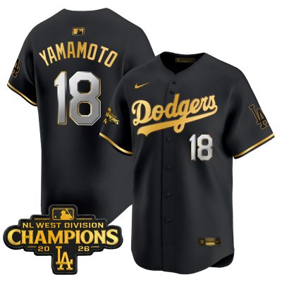 Men's Los Angeles Dodgers NL West Division Champions Patch Vapor Premier Limited Jersey - Black Gold / Yamamoto