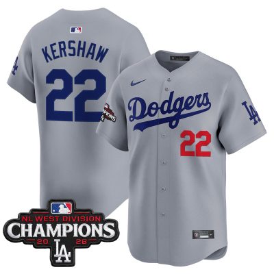 Men's Los Angeles Dodgers NL West Division Champions Patch Vapor Premier Limited Jersey - Gray / Clayton Kershaw