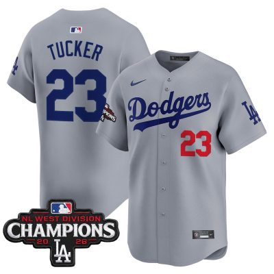 Men's Los Angeles Dodgers NL West Division Champions Patch Vapor Premier Limited Jersey - Gray / Kyle Tucker