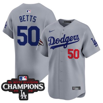 Men's Los Angeles Dodgers NL West Division Champions Patch Vapor Premier Limited Jersey - Gray / Mookie Betts