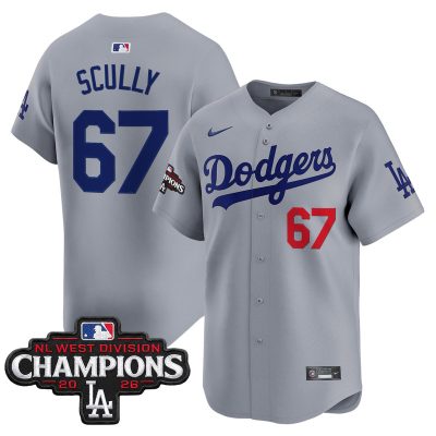 Men's Los Angeles Dodgers NL West Division Champions Patch Vapor Premier Limited Jersey - Gray / Vin Scully