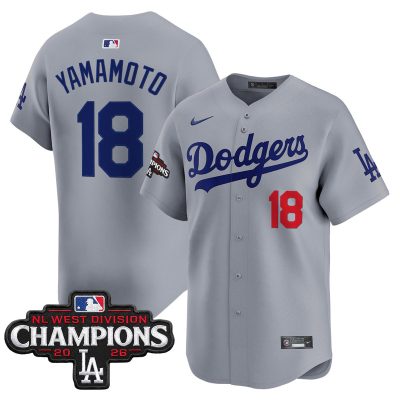 Men's Los Angeles Dodgers NL West Division Champions Patch Vapor Premier Limited Jersey - Gray / Yamamoto