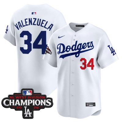 Men's Los Angeles Dodgers NL West Division Champions Patch Vapor Premier Limited Jersey - White / Fernando Valenzuela